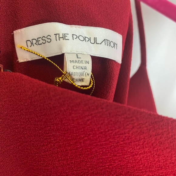 DRESS THE POPULATION NWT Red spaghetti strap midi dress bottom angled ruffle’s - Picture 5 of 5